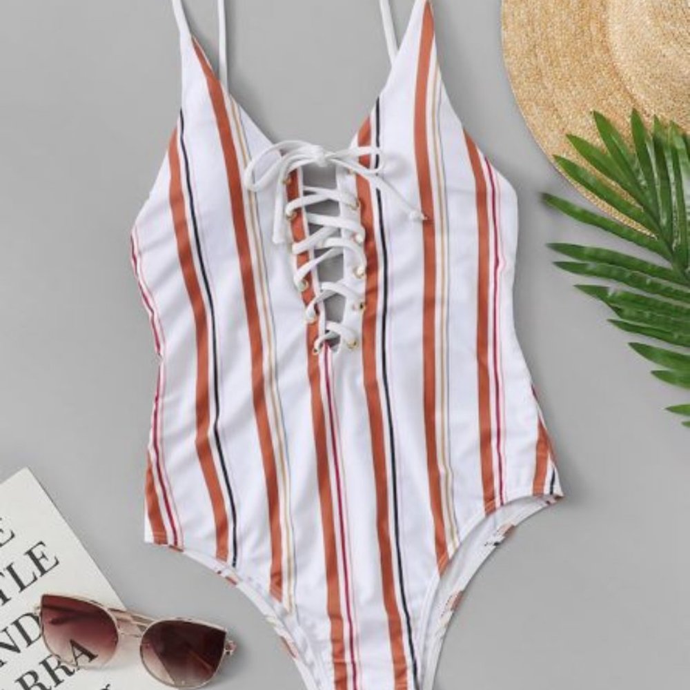 Striped One Piece Bathing Suit